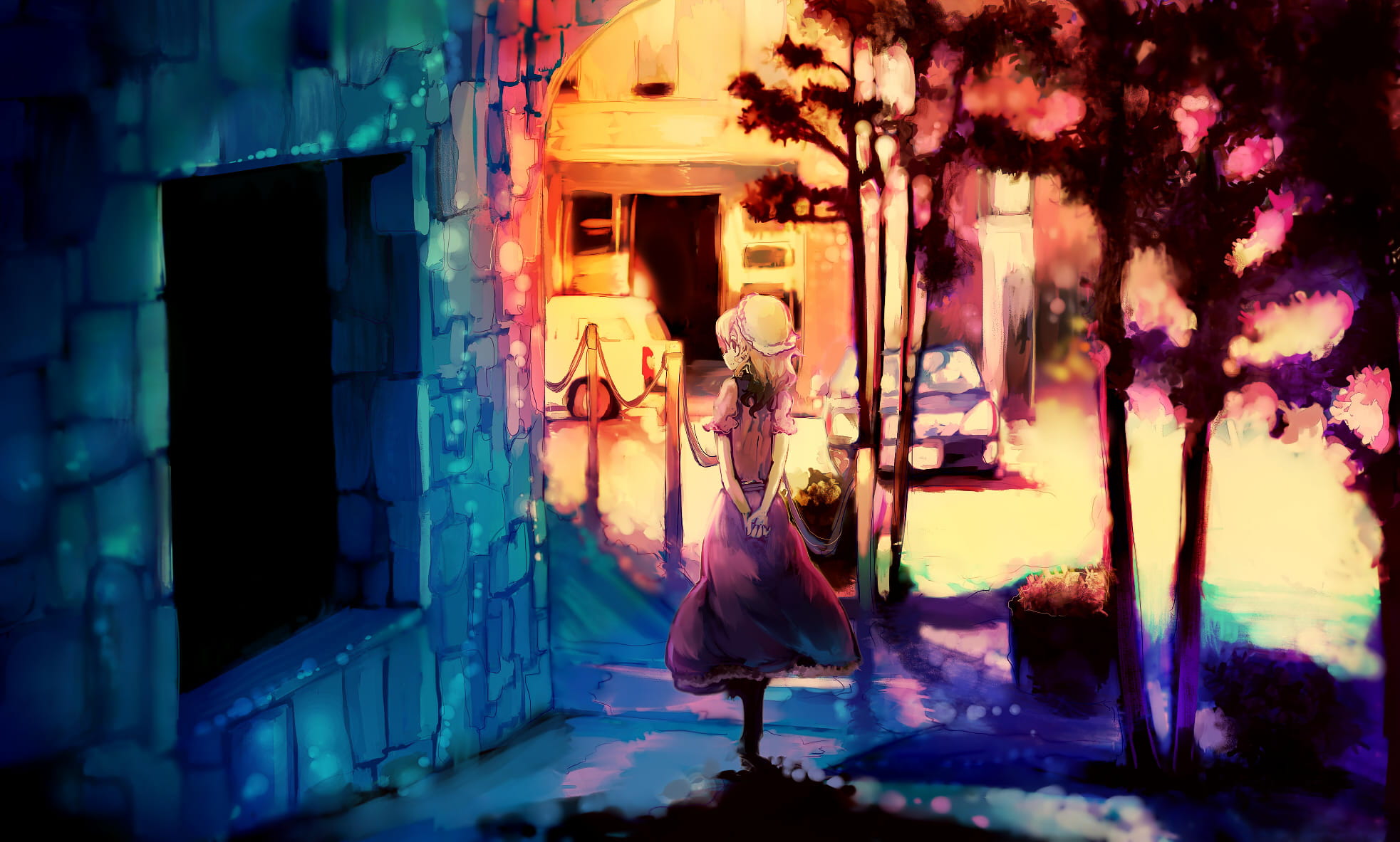 恬静的乡村与繁华的都市 街道场景插画壁纸