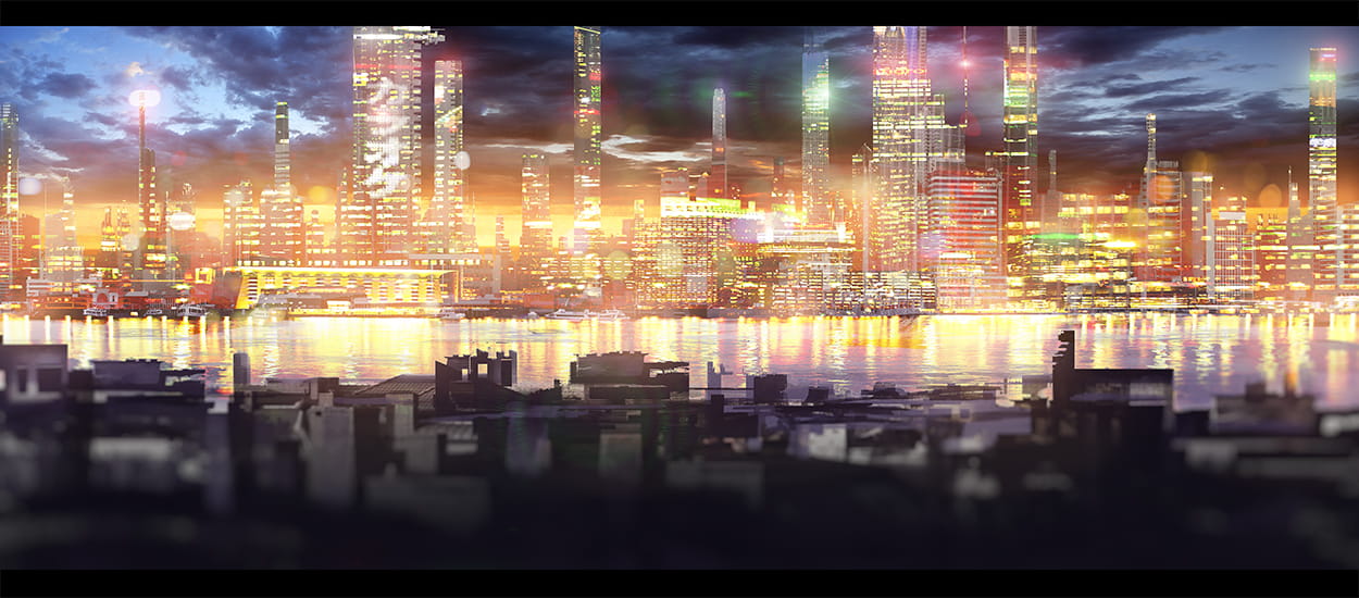 恬静的乡村与繁华的都市 街道场景插画壁纸