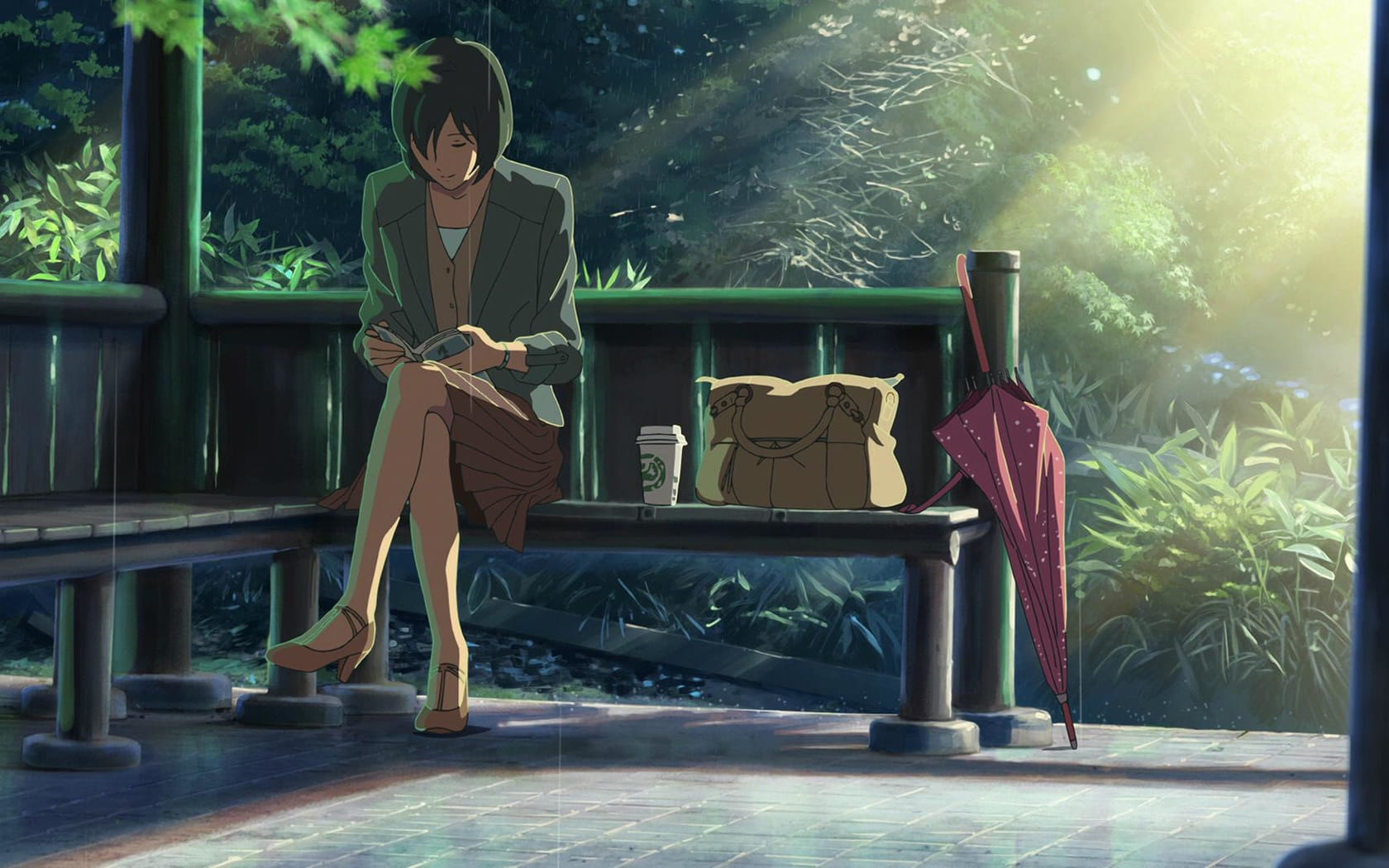 新海诚巨作《言叶之庭》绿色护眼电脑桌面壁纸第三辑