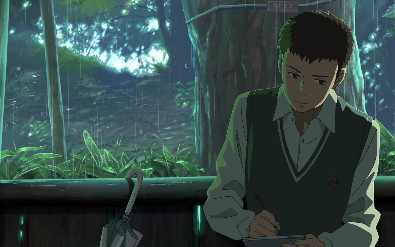 新海诚巨作《言叶之庭》绿色护眼电脑桌面壁纸第三辑