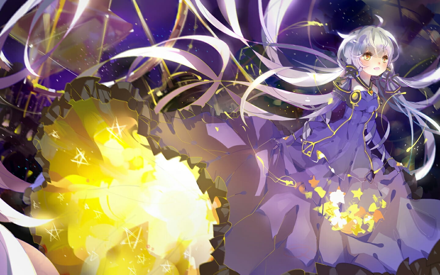 星空下的小天使 星尘插画电脑壁纸下载(1)