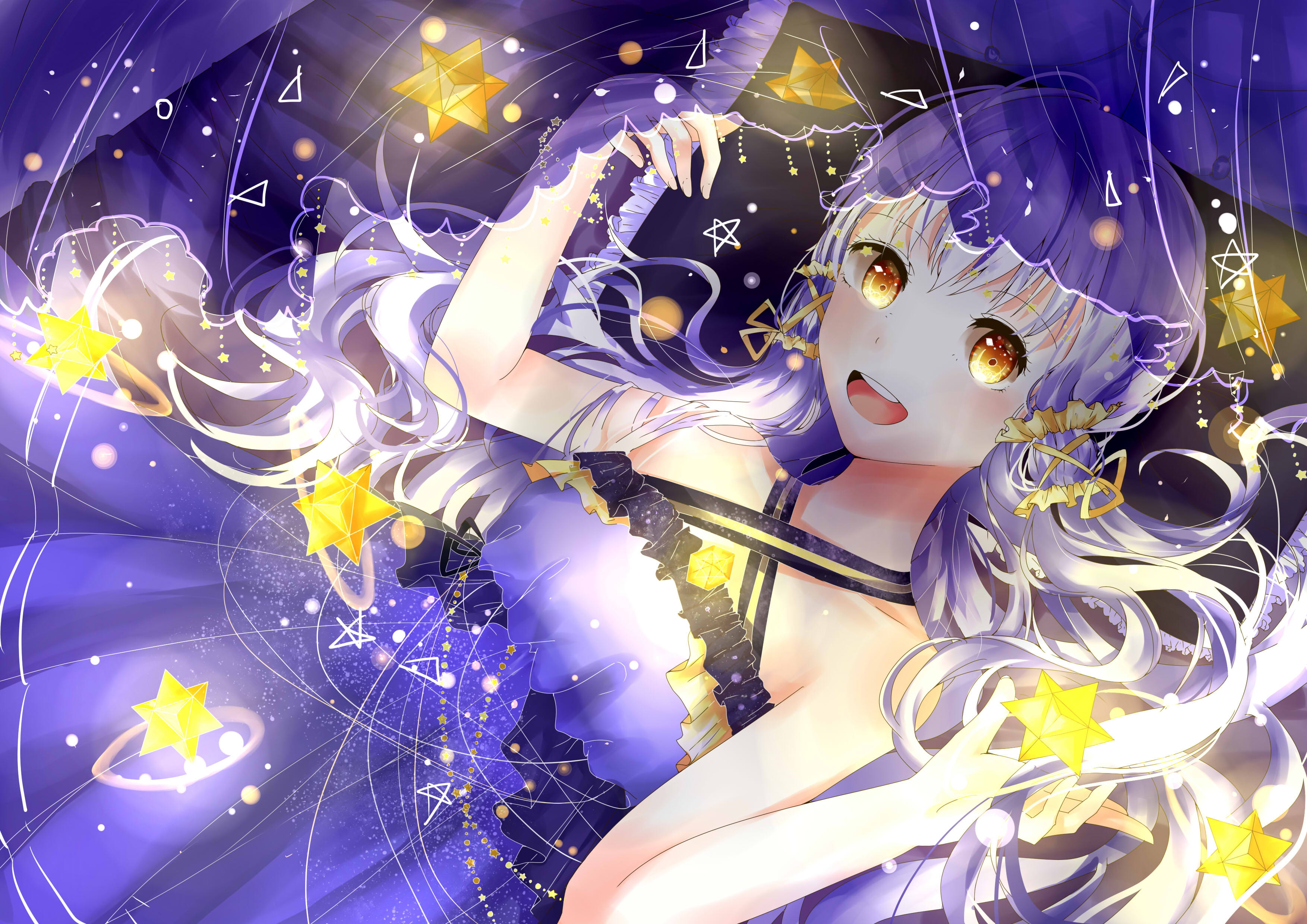 星空下的小天使 星尘插画电脑壁纸下载(1)