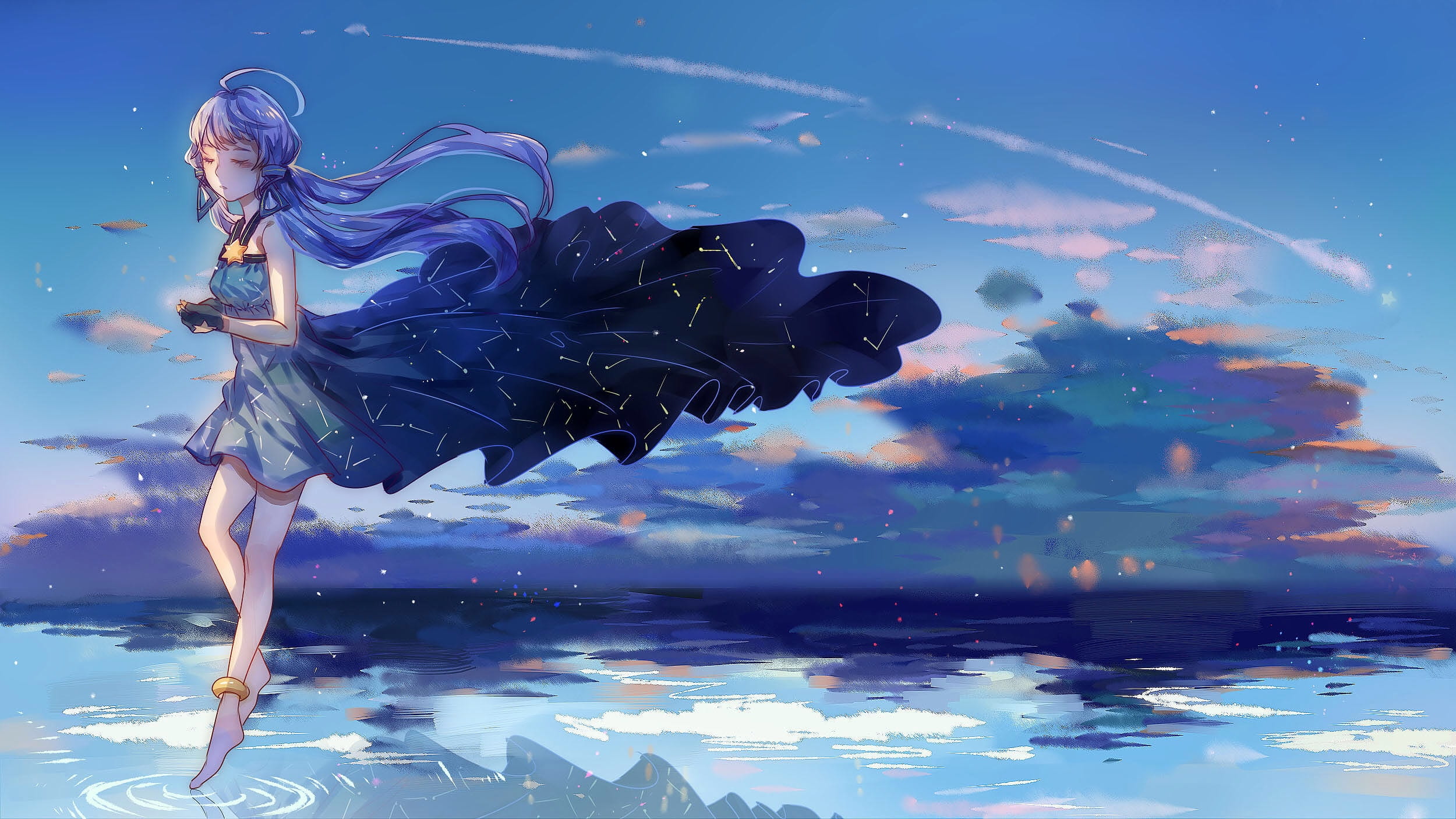 星空下的小天使 星尘插画电脑壁纸下载(1)