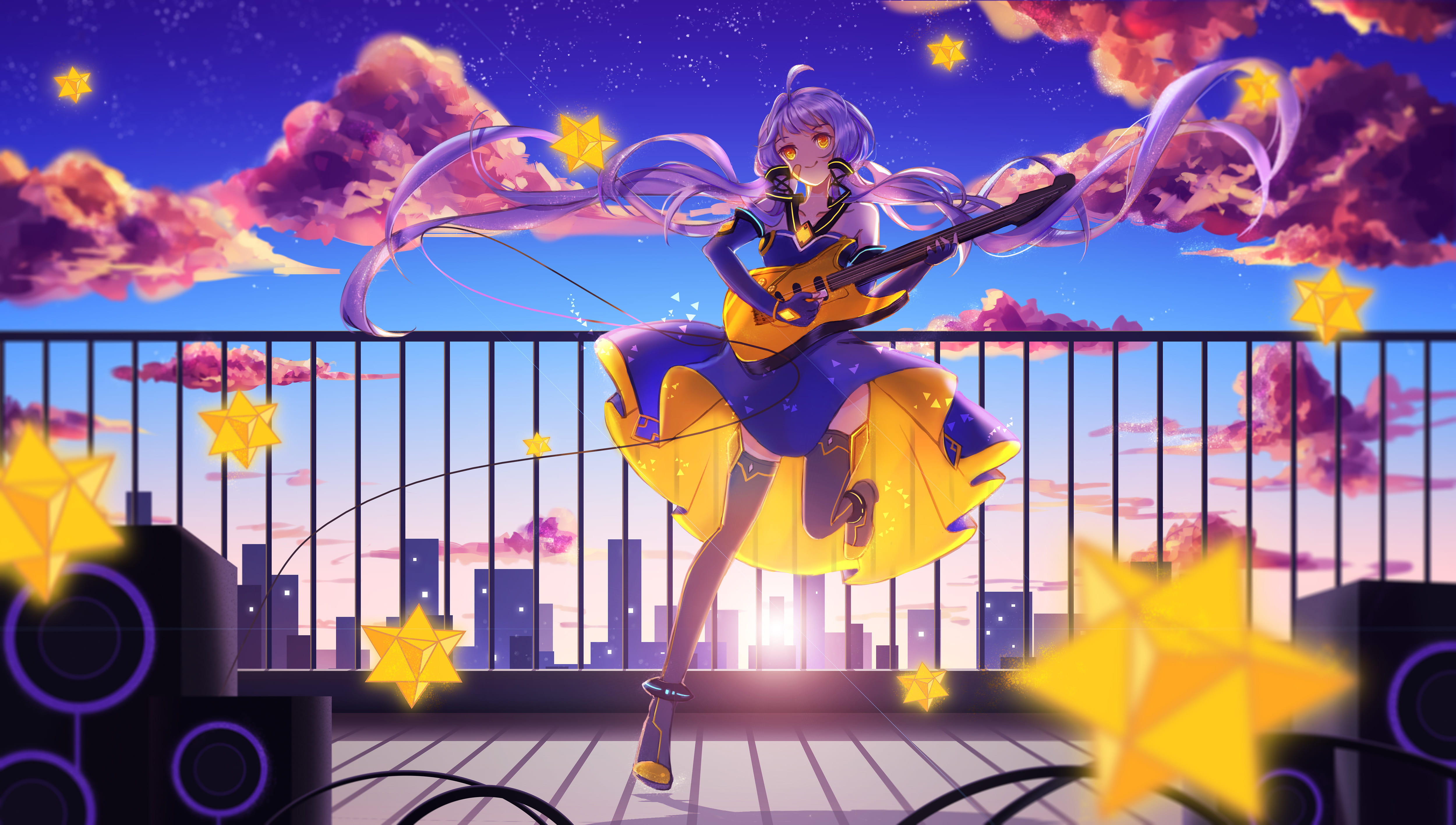 星空下的小天使 星尘插画电脑壁纸下载(1)