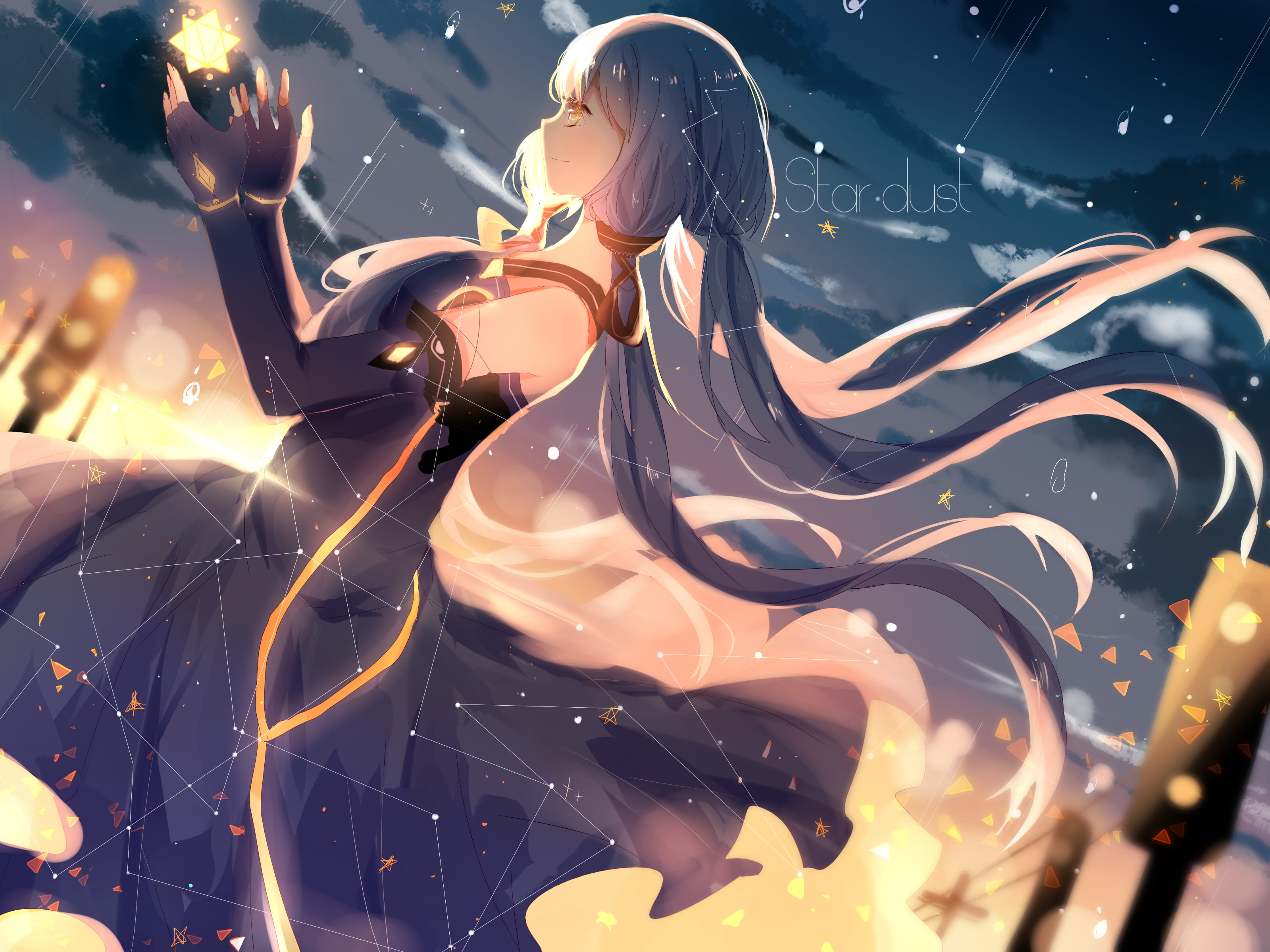 星空下的小天使 星尘插画电脑壁纸下载(1)