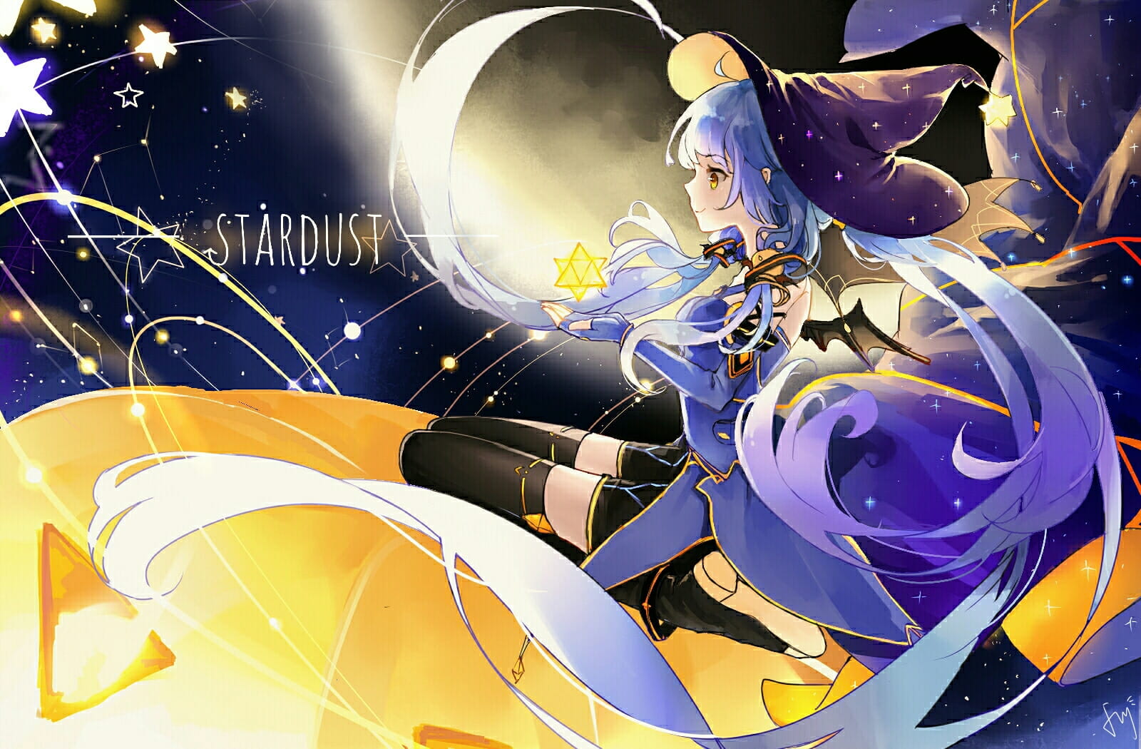 星空下的小天使 星尘插画电脑壁纸下载(1)