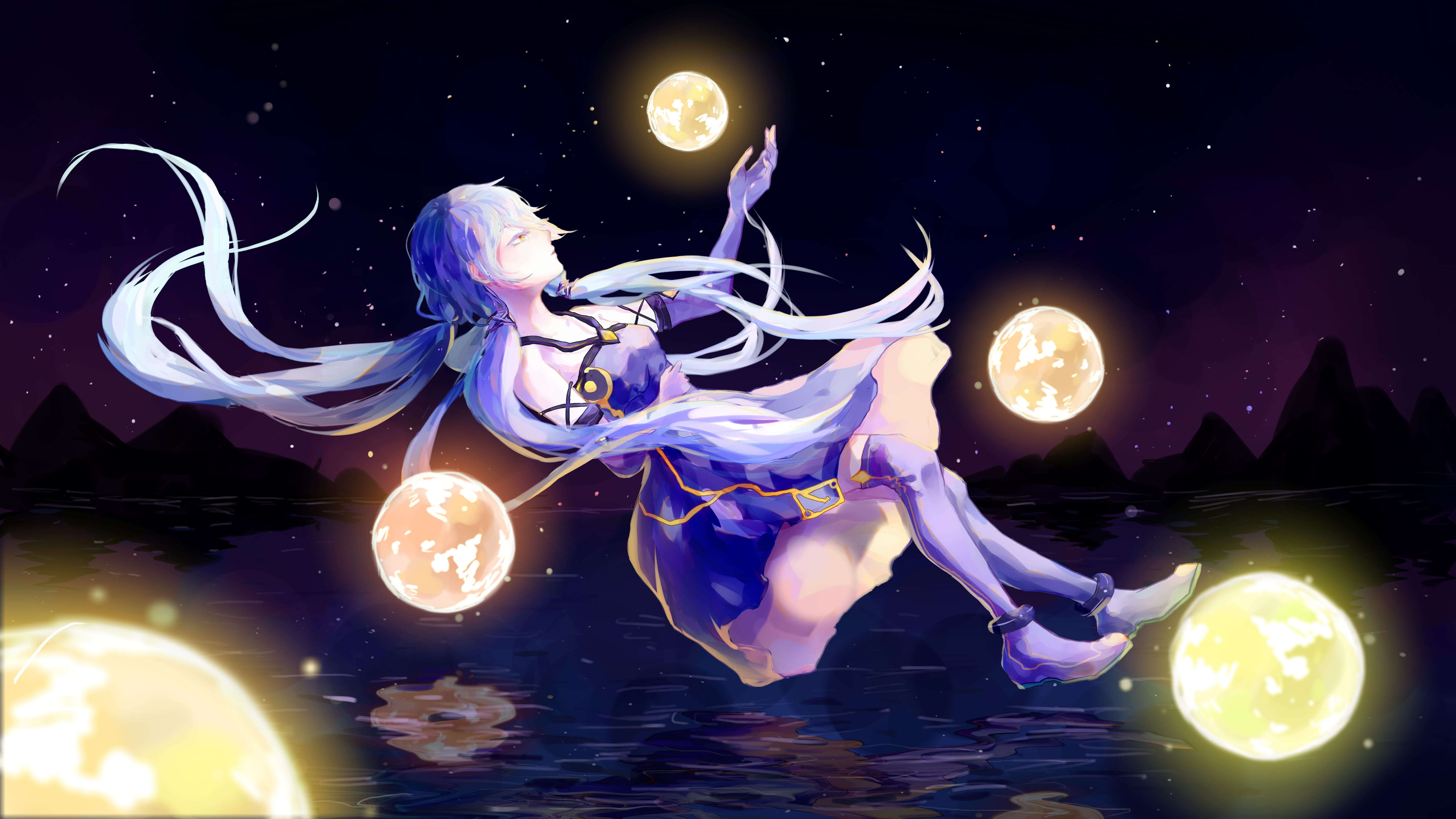 星空下的小天使 星尘插画电脑壁纸下载(1)