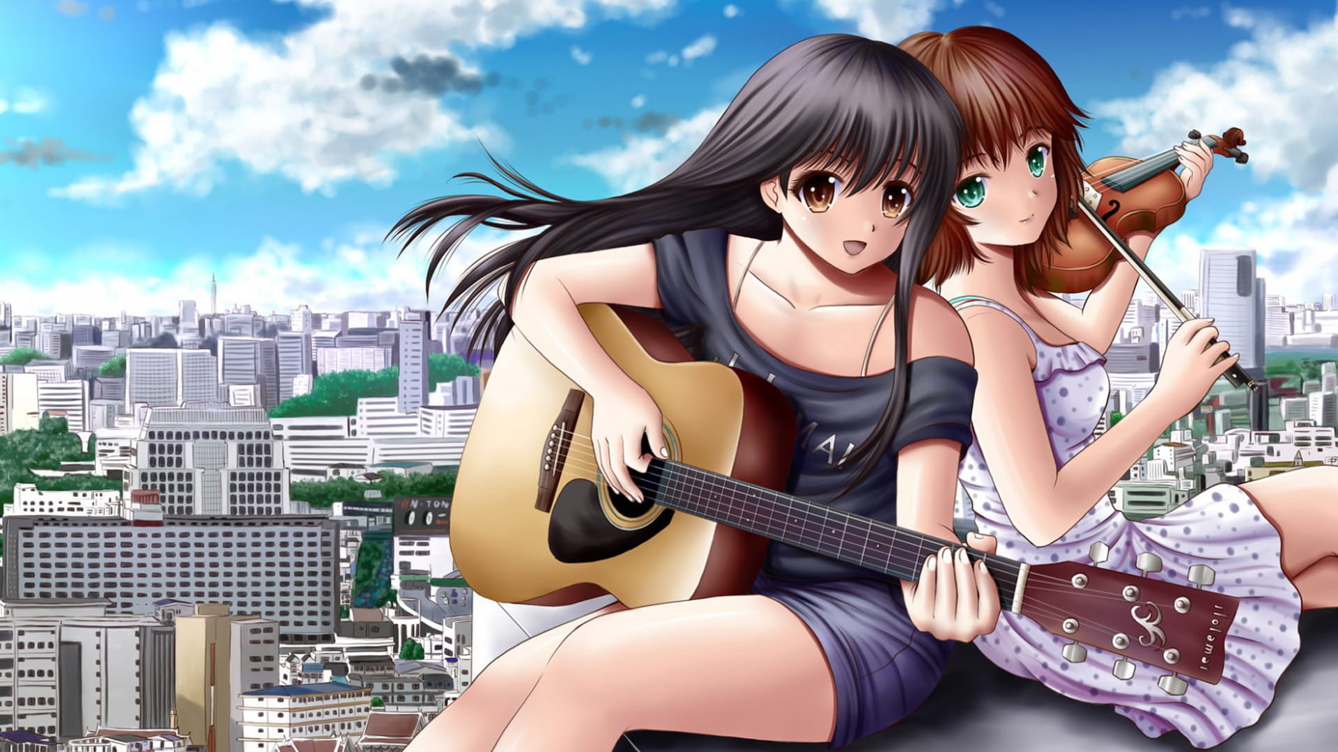 音乐与你同在 吉他与少女电脑壁纸(1)