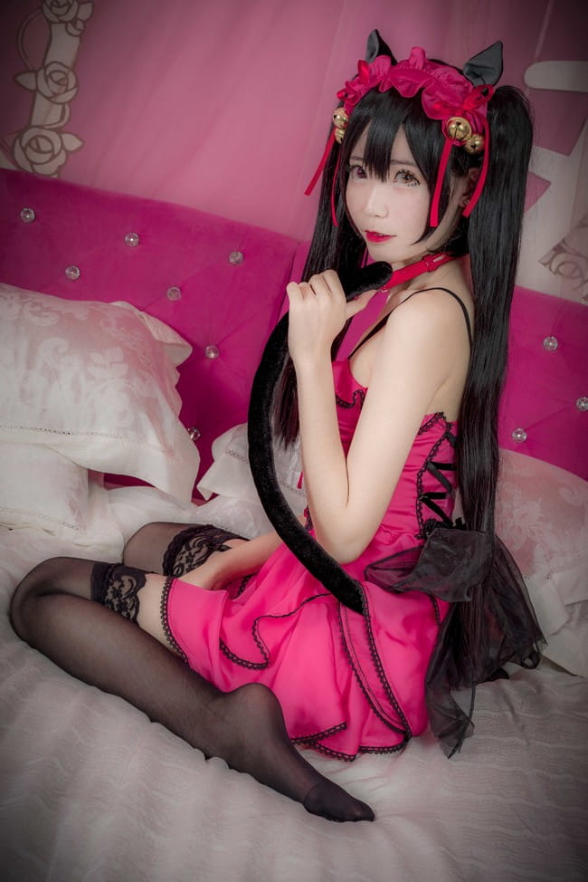 约会大作战 时崎狂三 桃色睡衣黑丝诱惑cosplay