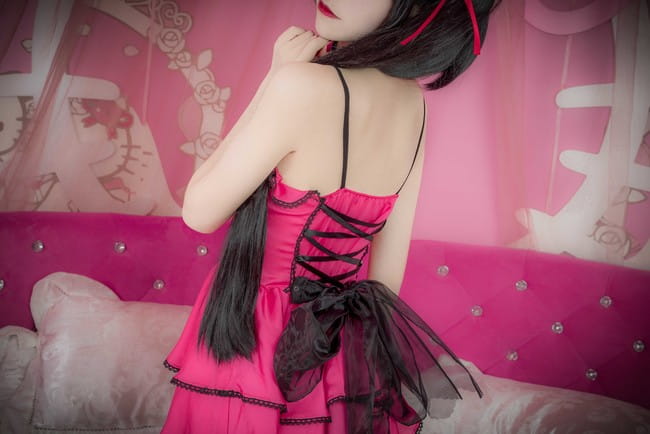 约会大作战 时崎狂三 桃色睡衣黑丝诱惑cosplay