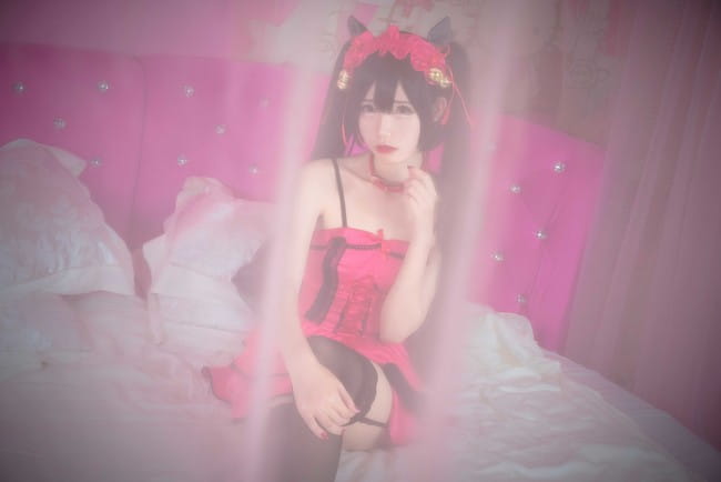 约会大作战 时崎狂三 桃色睡衣黑丝诱惑cosplay