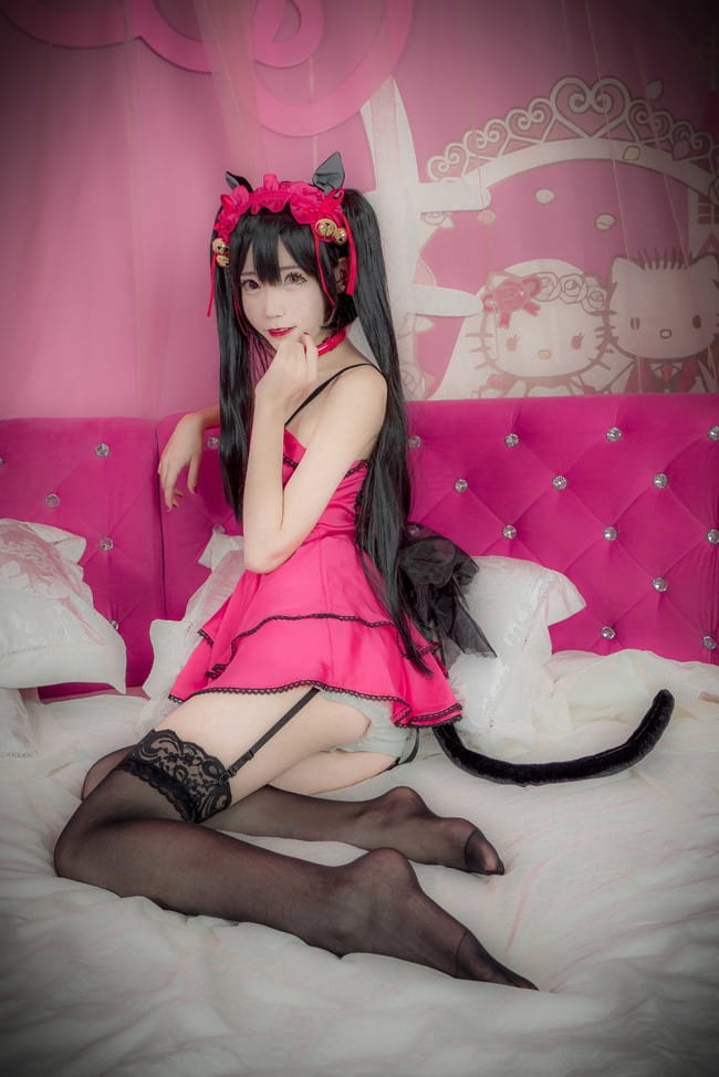 约会大作战 时崎狂三 桃色睡衣黑丝诱惑cosplay