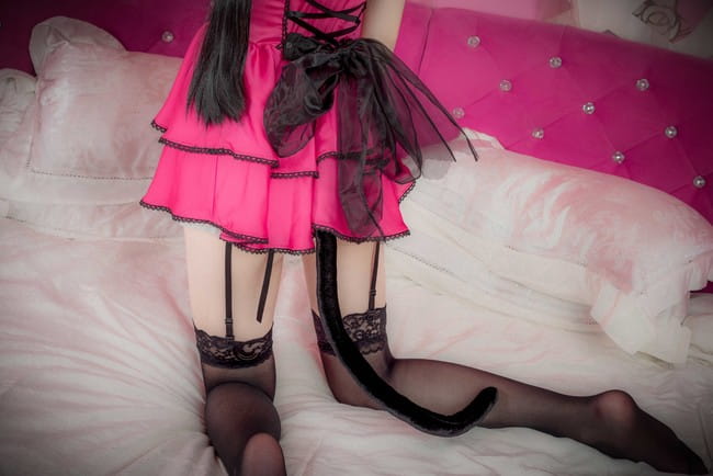 约会大作战 时崎狂三 桃色睡衣黑丝诱惑cosplay