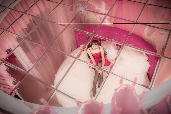 约会大作战 时崎狂三 桃色睡衣黑丝诱惑cosplay