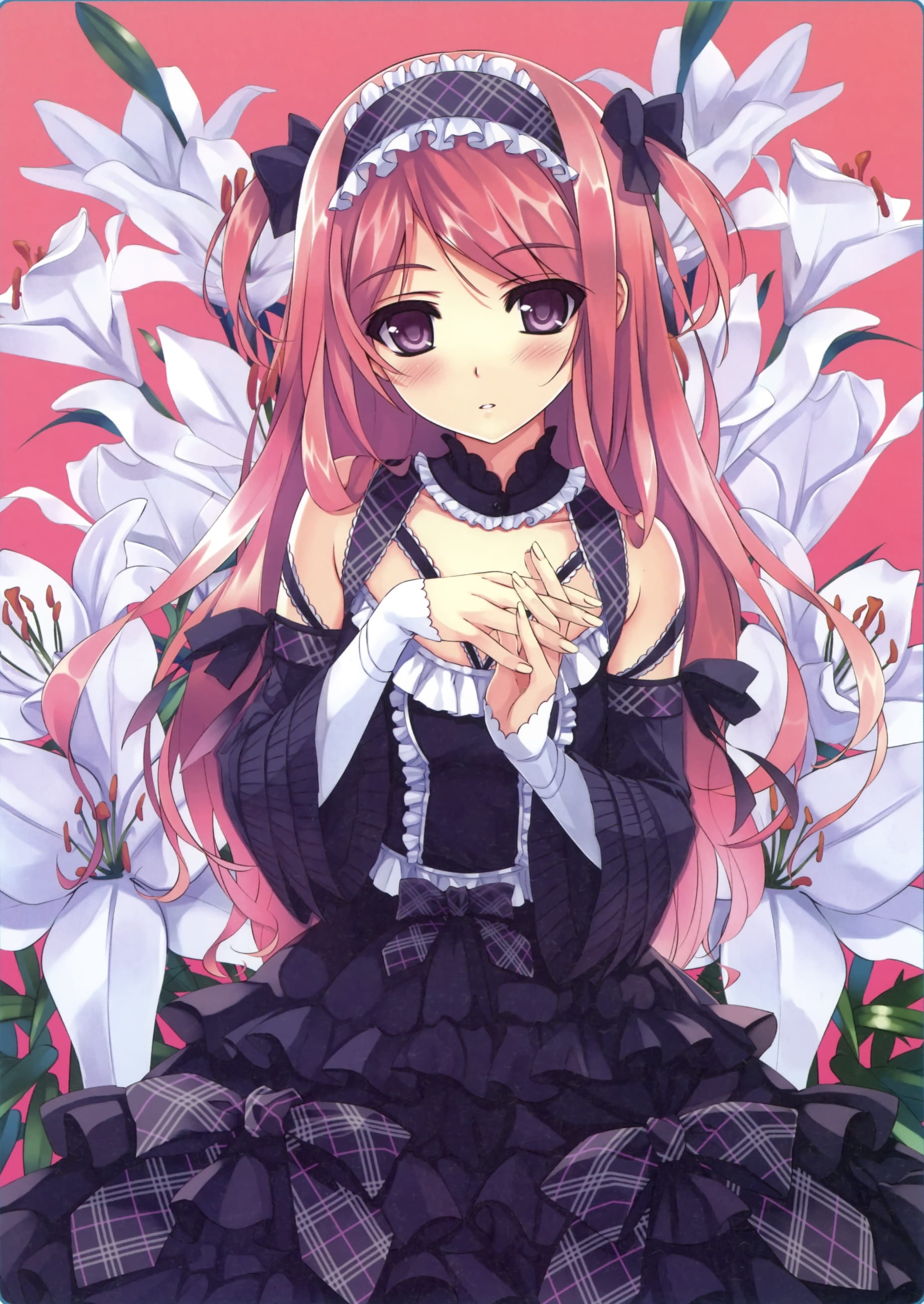 鲜花配美人 二次元萌少女手机壁纸