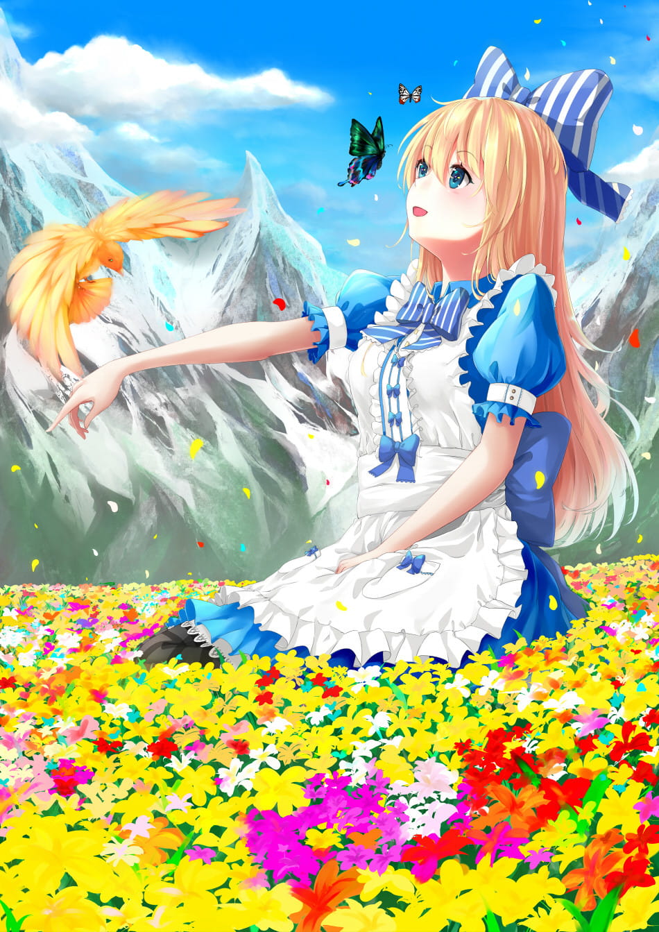 鲜花配美人 二次元萌少女手机壁纸