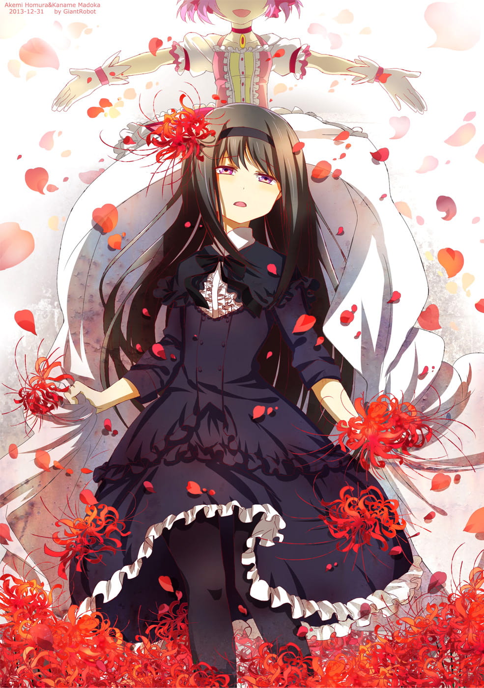 鲜花配美人 二次元萌少女手机壁纸