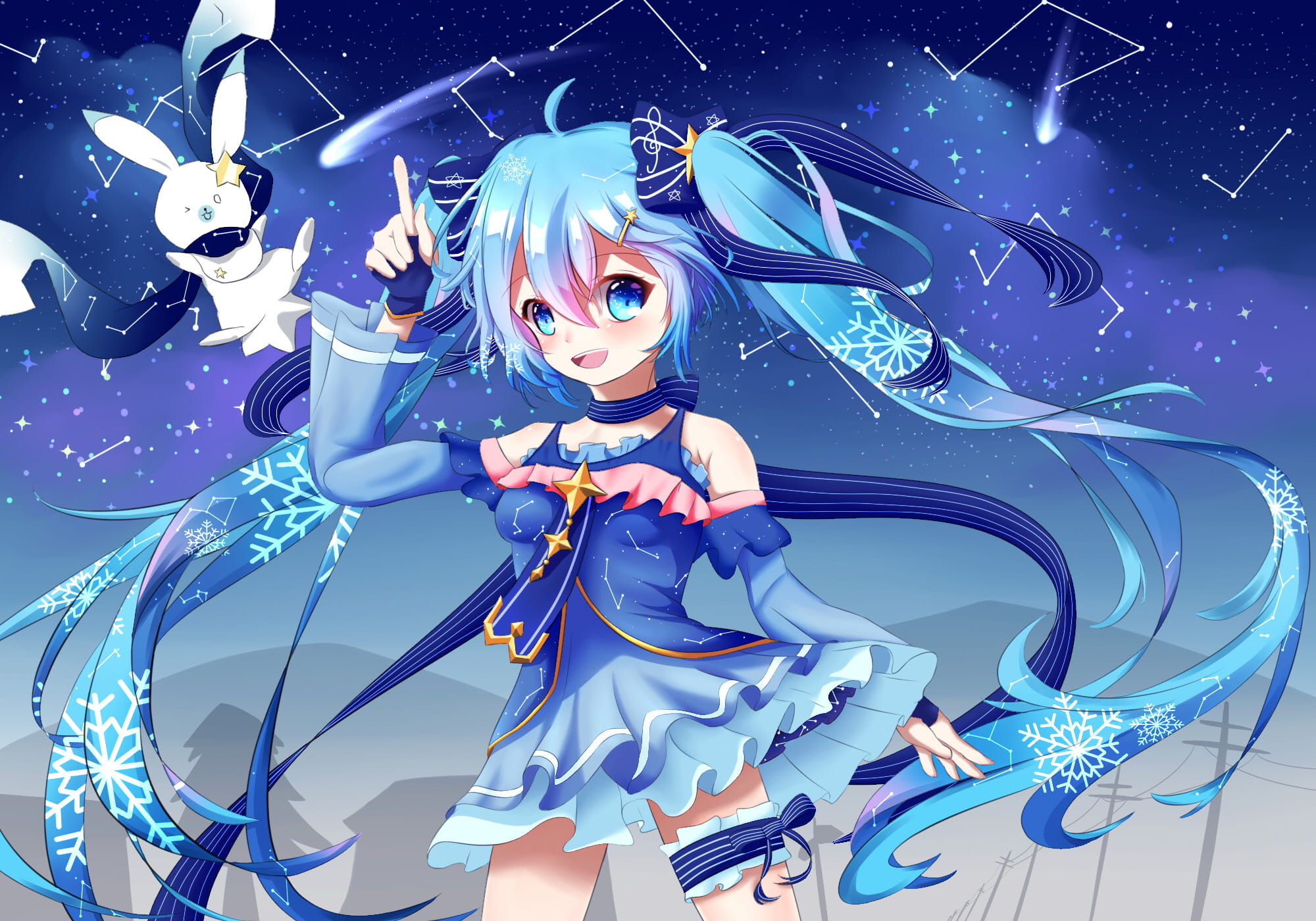星空下的雪初音 雪初音电脑壁纸(1)
