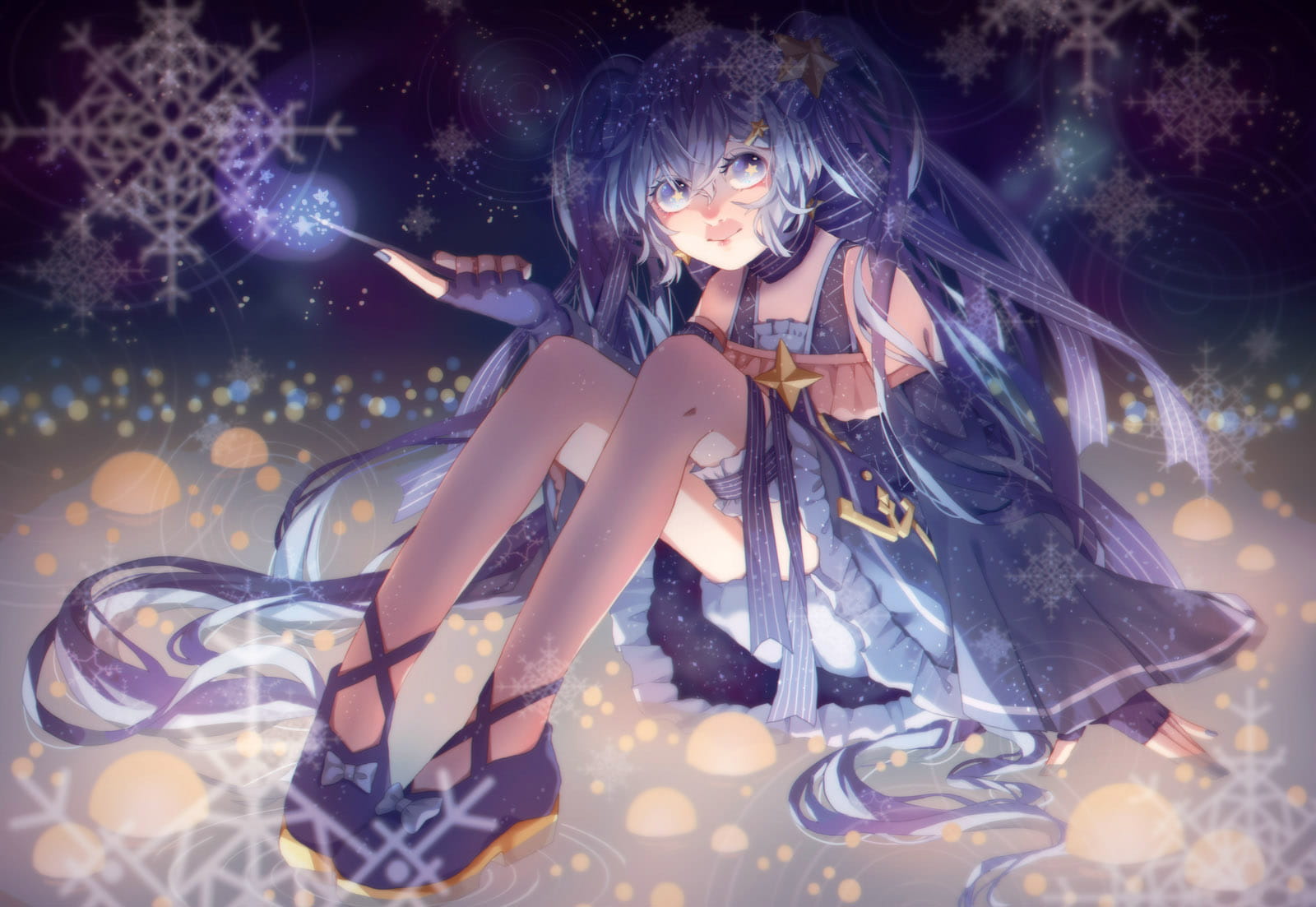 星空下的雪初音 雪初音电脑壁纸(1)