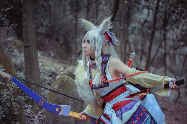 用足，胴造，备弓，起弓，拉弓，会，离，残心---阴阳师白狼