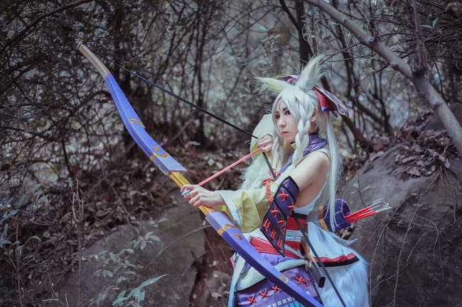 用足，胴造，备弓，起弓，拉弓，会，离，残心---阴阳师白狼