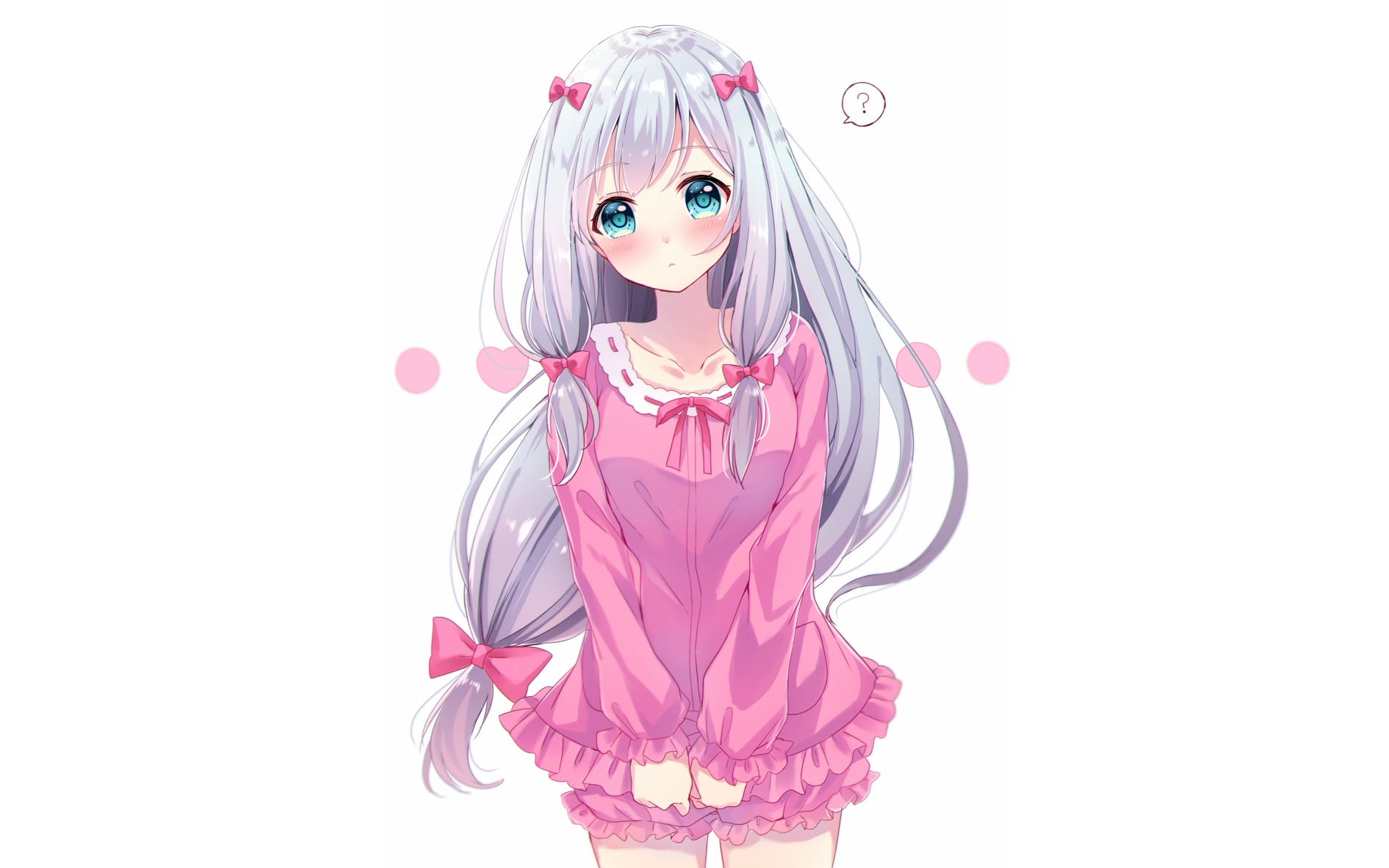 二次元少女露出娇羞的表情 电脑壁纸