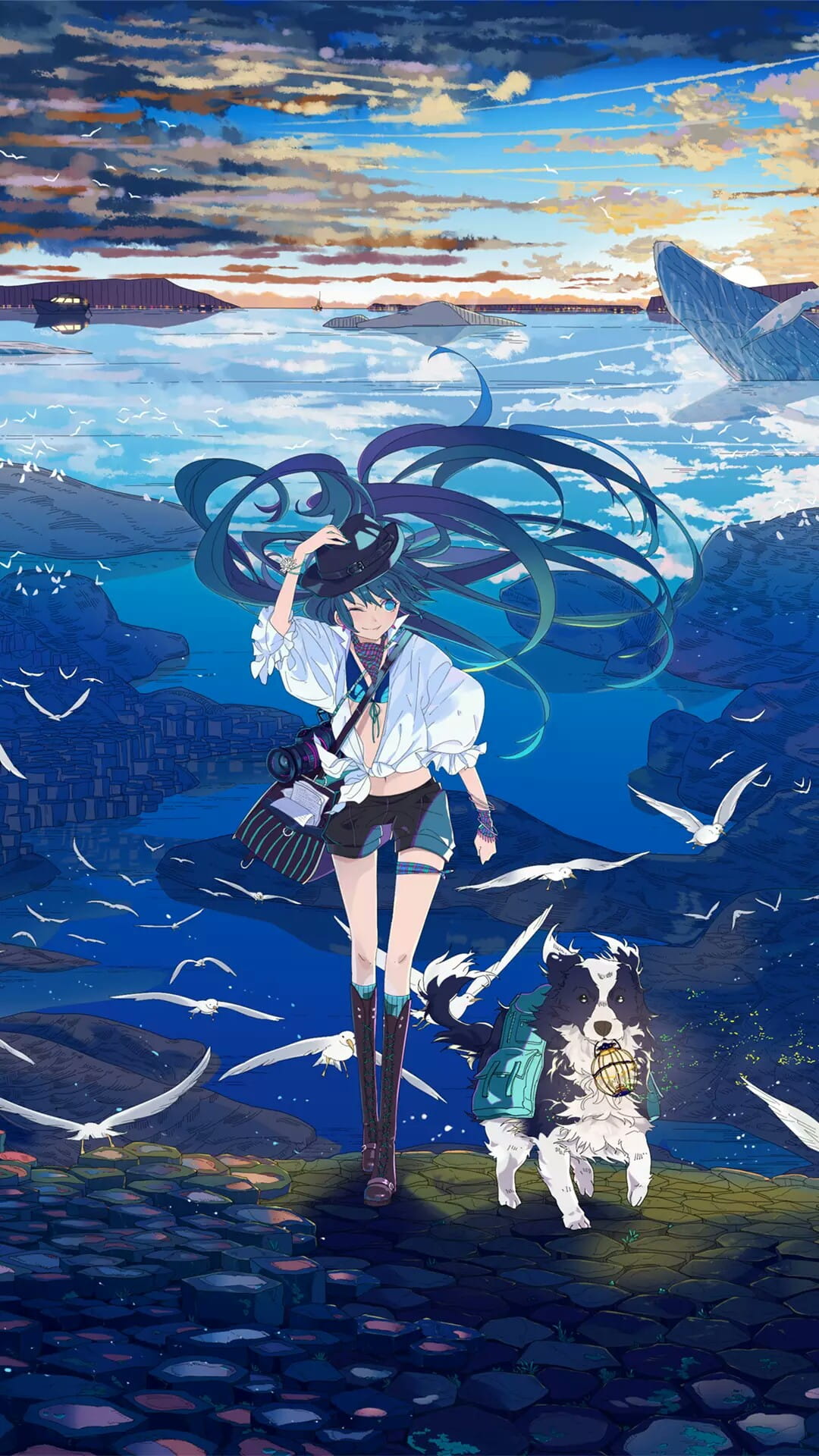 面带微笑的二次元美少女手机壁纸