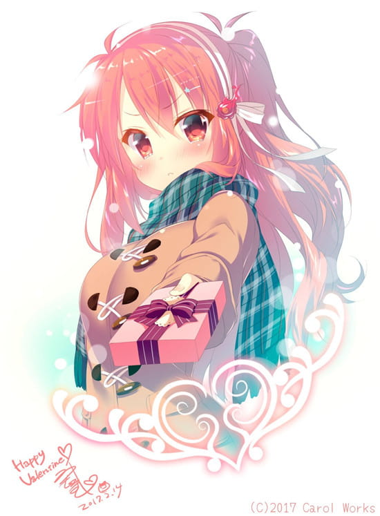 动漫少女送你爱心巧克力你接受吗？情人节限定壁纸(1)