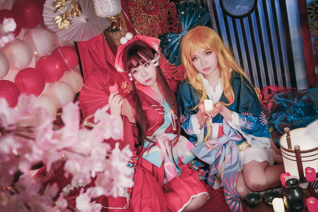 东方Project 中秋贺图 灵梦 魔理沙 cosplay