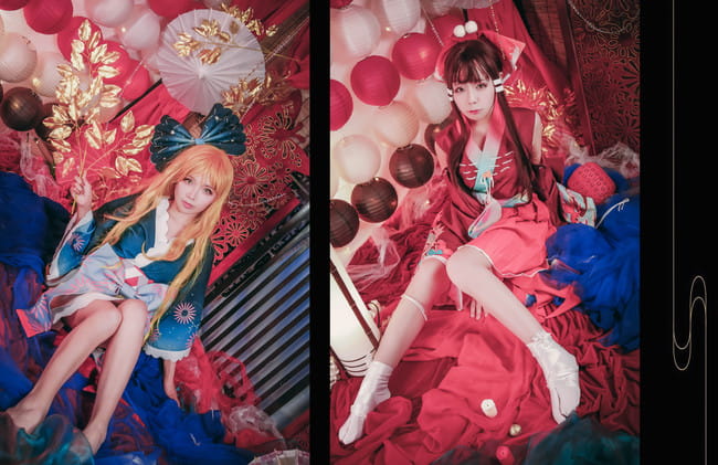 东方Project 中秋贺图 灵梦 魔理沙 cosplay