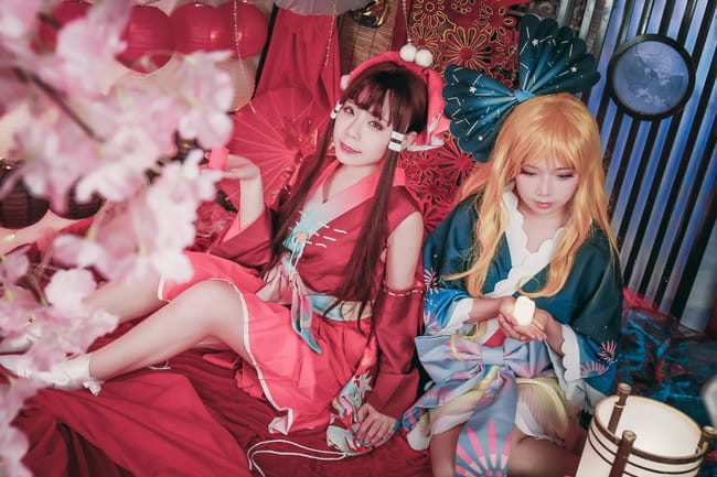 东方Project 中秋贺图 灵梦 魔理沙 cosplay