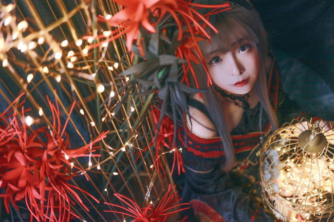 Lolita 刺绣 彼岸花 cosplay