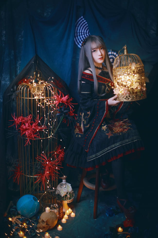 Lolita 刺绣 彼岸花 cosplay