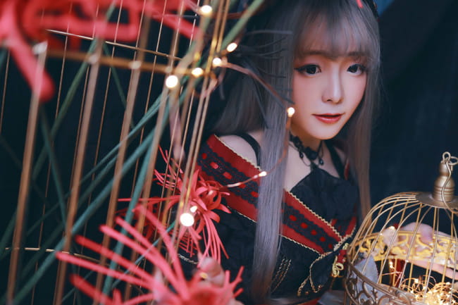 Lolita 刺绣 彼岸花 cosplay