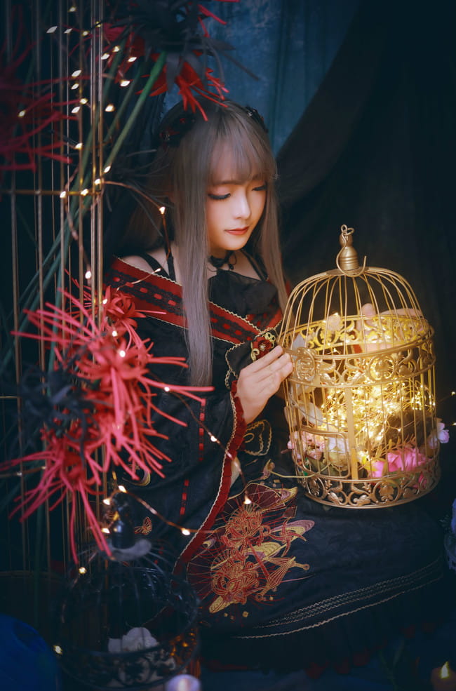 Lolita 刺绣 彼岸花 cosplay