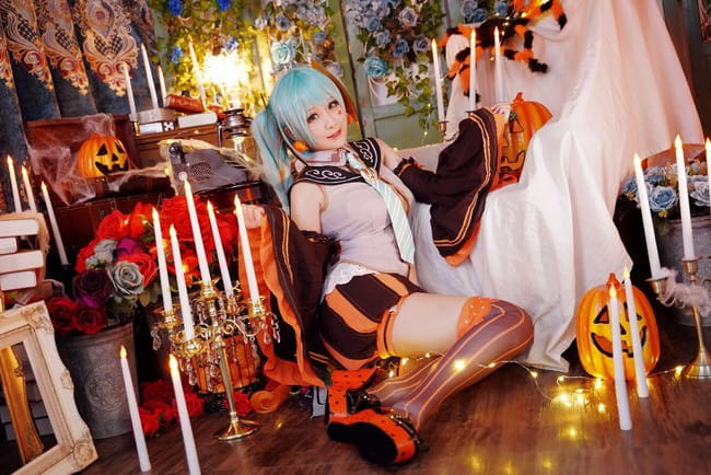 VOCALOID 万圣节 初音ミク 双马尾 绝对领域 cosplay