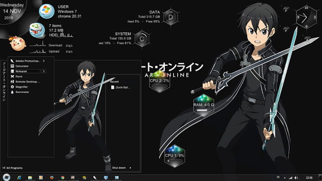Windows7 萌化电脑主题 刀剑神域 桐谷和人