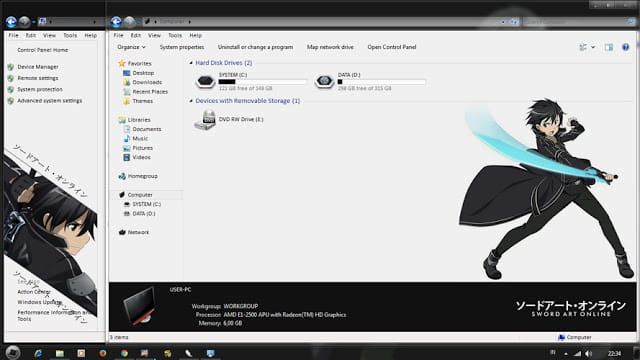Windows7 萌化电脑主题 刀剑神域 桐谷和人