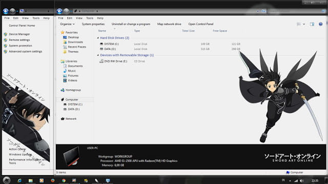 Windows7 萌化电脑主题 刀剑神域 桐谷和人