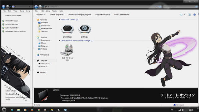 Windows7 萌化电脑主题 刀剑神域 桐谷和人