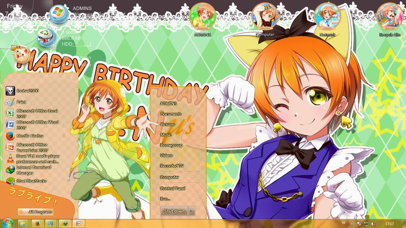 【win7主题】LOVE LIVE 星空凛 凛喵の超元气主题~