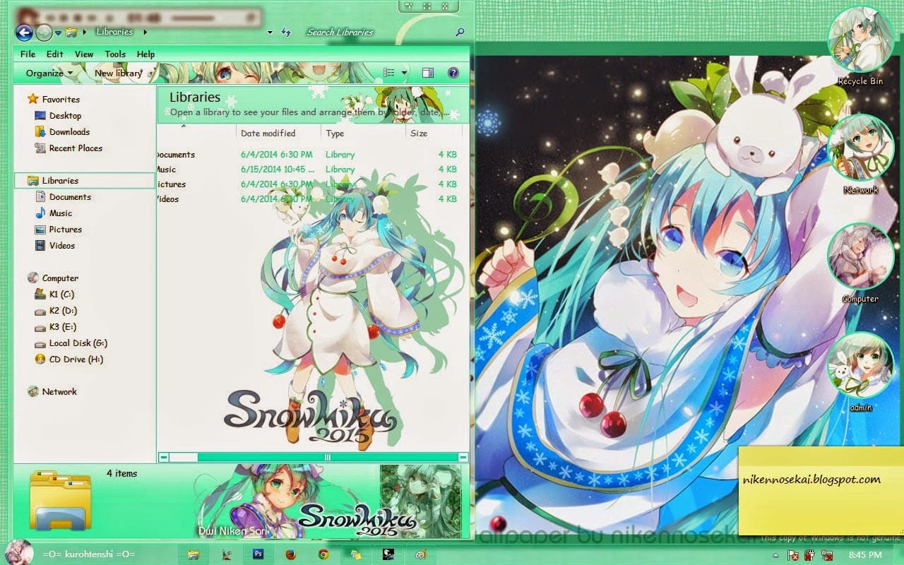 【win7主题】雪初音~snow miku2015~雪莲花裙~