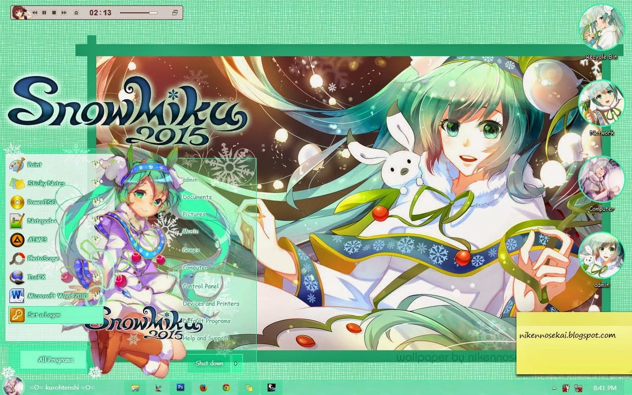 【win7主题】雪初音~snow miku2015~雪莲花裙~