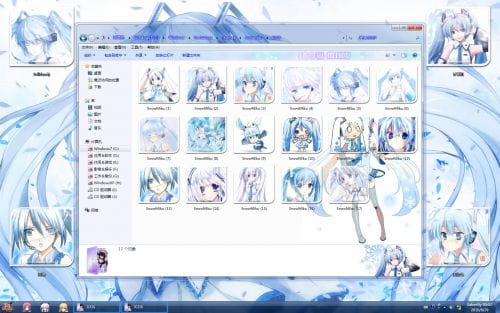 【win7主题】?冰晶世界?Miku雪初音?萌娘资源