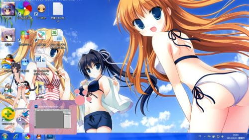 【win7主题】泳装少女萌 清新蓝色调 萌娘资源