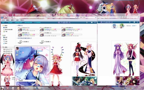 【win7主题】sayori东方project电脑主题 成双成对百